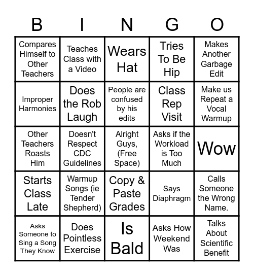 Rob Bingo Card