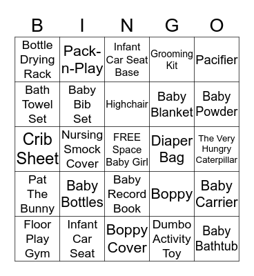Jennifer's Baby Shower BINGO Card
