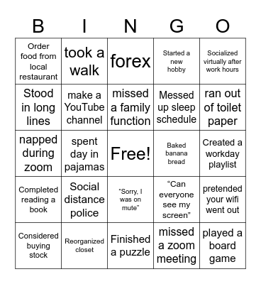 Quarantine Bingo Card