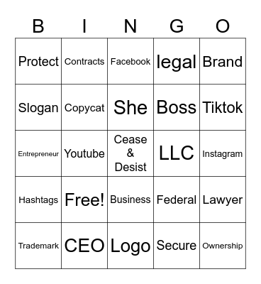 She Trademarks Bingo Card
