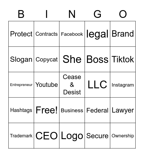 She Trademarks Bingo Card