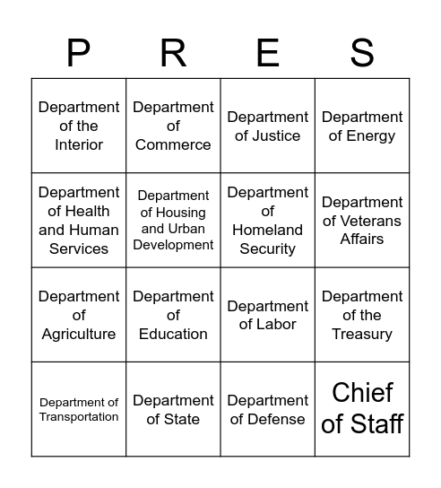 Heads of Departments Bingo Card