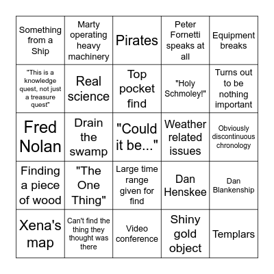 Curse of Oak Island Bingo Card