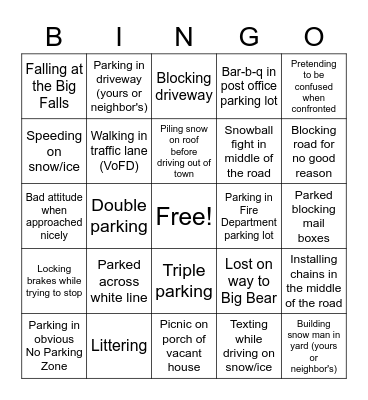 Forest Falls Flatlander Bingo Card
