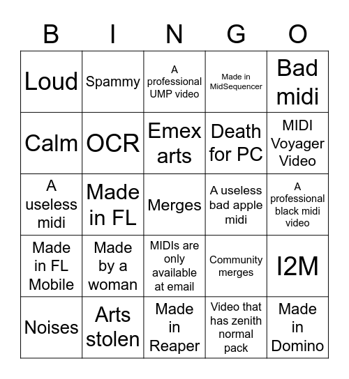 Black MIDI Bingo Card