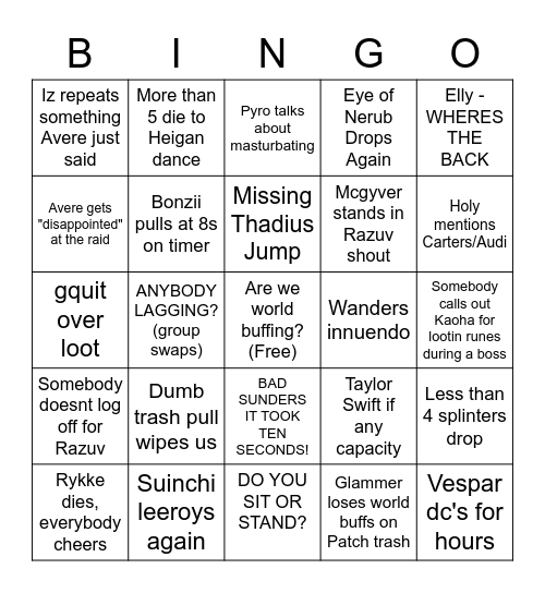 Blue Naxx Bingo Card