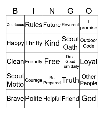 Scout Law Bingo Card