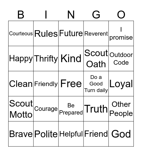 Scout Law Bingo Card
