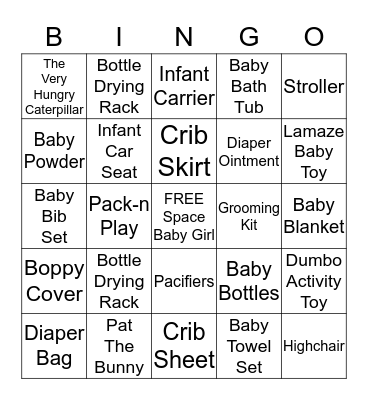 Jennifer's Baby Shower BINGO Card
