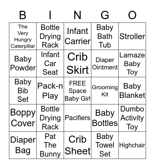 Jennifer's Baby Shower BINGO Card