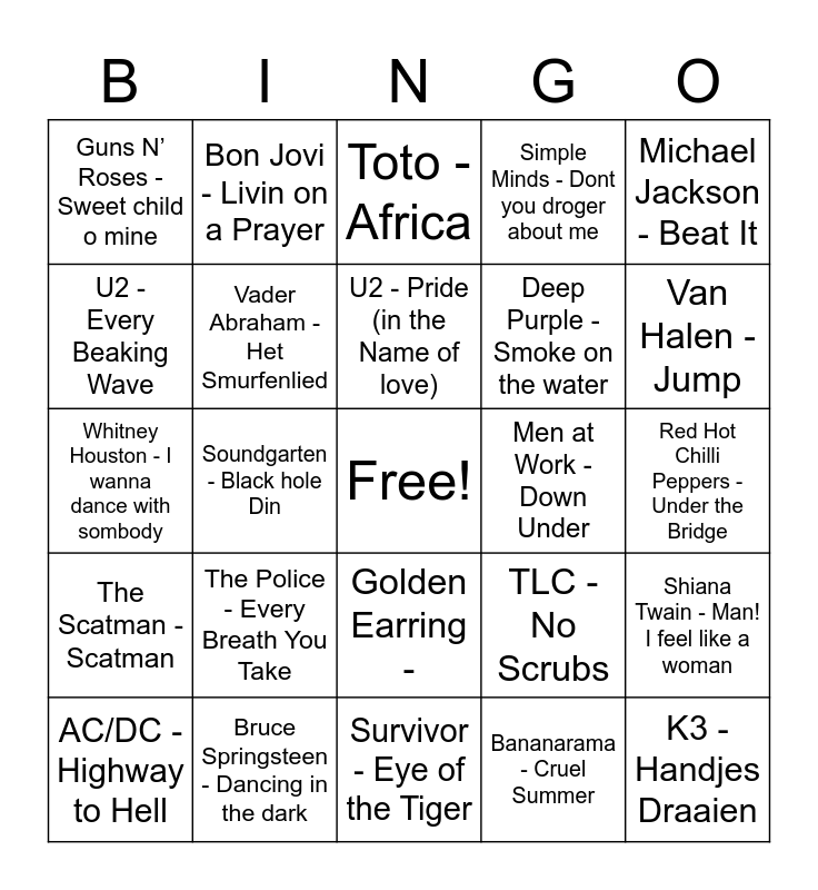 Zing mee Bingo Card