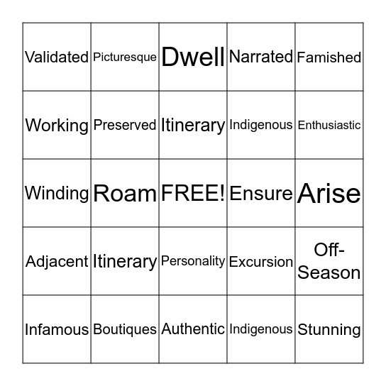 Vocabulary Bingo Card