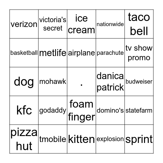 Super Bowl Commercial Bingo Card