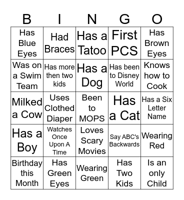 Getting to know you BINGO Card