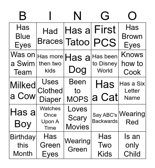 Getting to know you BINGO Card