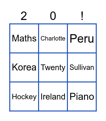 Nathan’s 20! Bingo Card