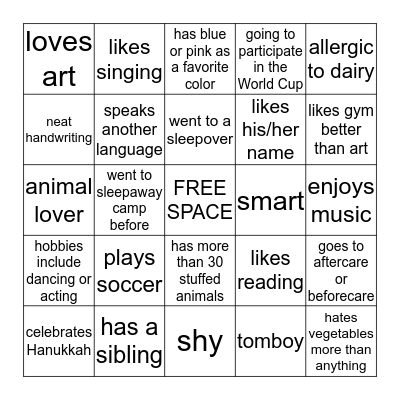 KINDERGARTEN TUTORING BINGO Card