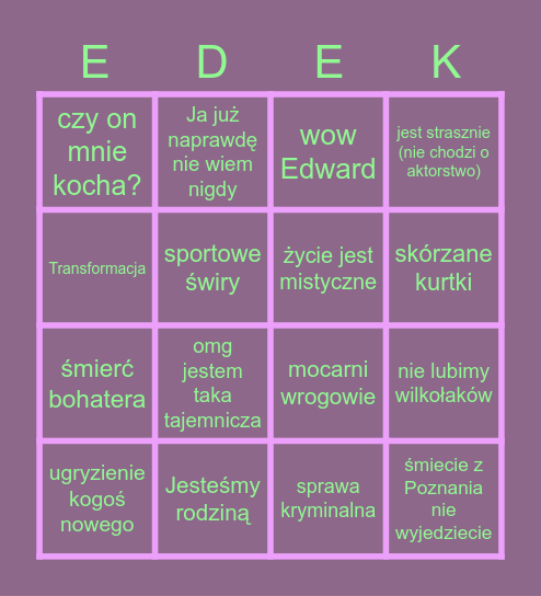 Bingo Zmierzchowe Bingo Card