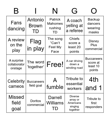 Super Bowl LV Bingo Card
