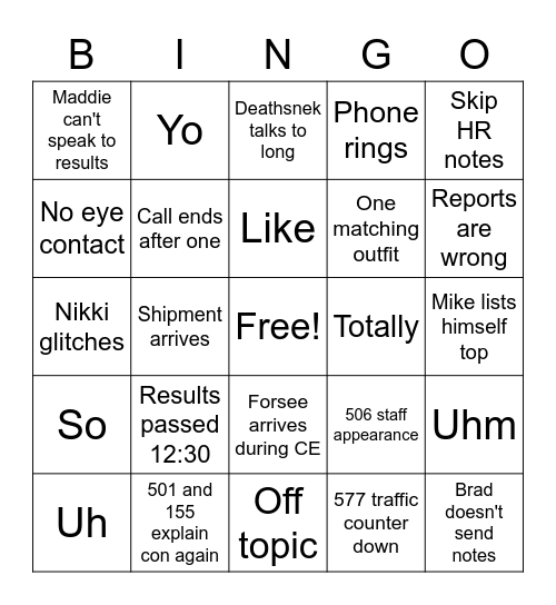 CC Bingo Card