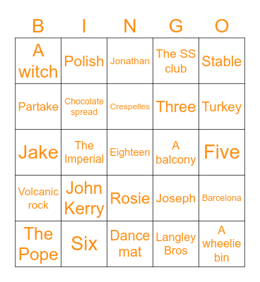 Sacco Spain Morgan Family Bingo Card