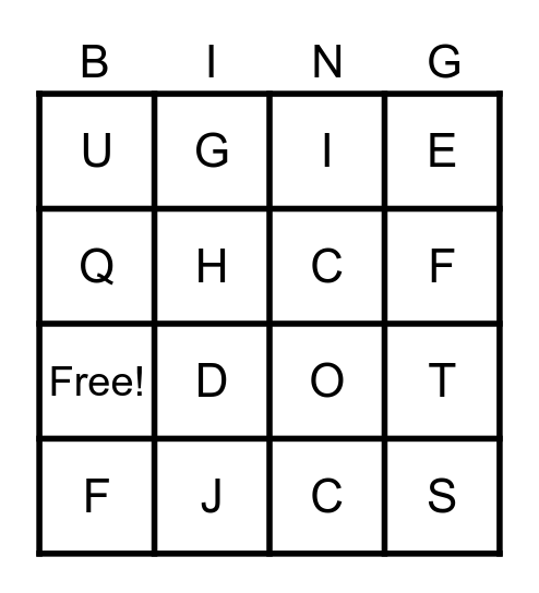 Letters We Have Learned Bingo Card