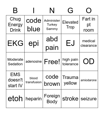 E.R.  BINGO Card