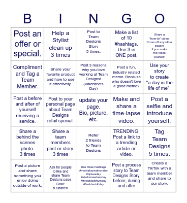 Team Designs Social Media Bingo Card
