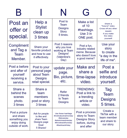 Team Designs Social Media Bingo Card