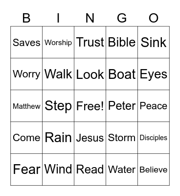 Peter walk on Water Bingo Card