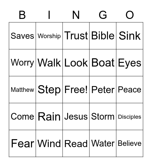 Peter walk on Water Bingo Card