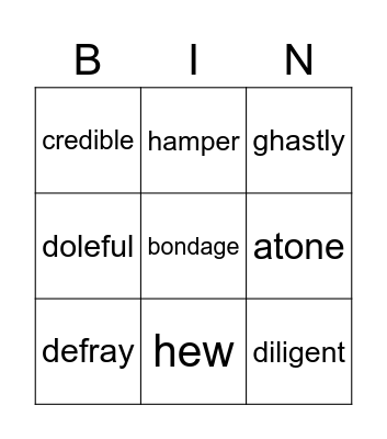 Vocabulary Bingo Card