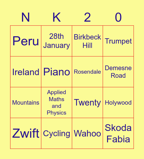 Nathan's 20! Bingo Card