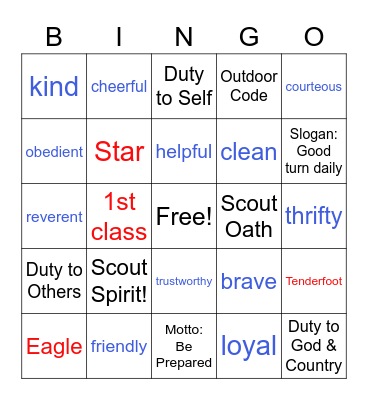 Scouts BSA Bingo Card