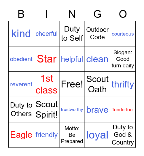 Scouts BSA Bingo Card