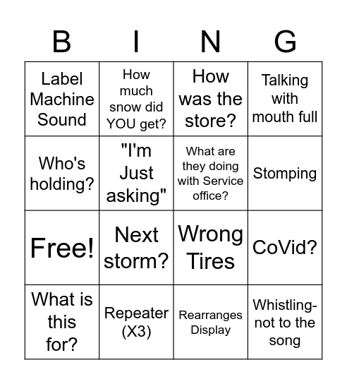 Sunday Bingo Card