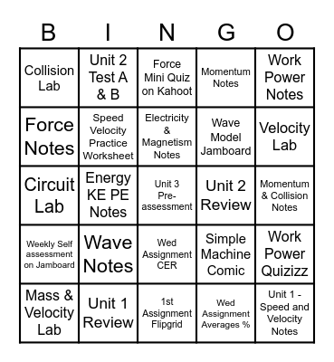 Physics BINGO Card