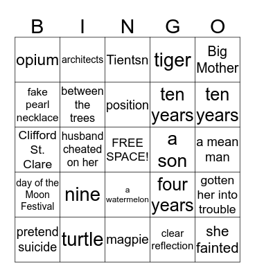 Joy Luck Club Chapter's 13 & 14 Bingo Card