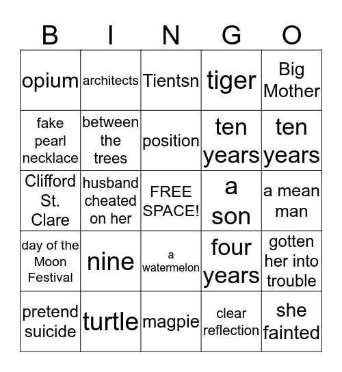 Joy Luck Club Chapter's 13 & 14 Bingo Card