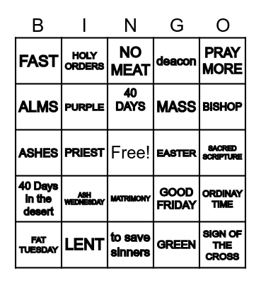 LENT Bingo Card