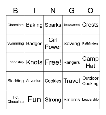 1st Estevan Pathfinders Bingo Card