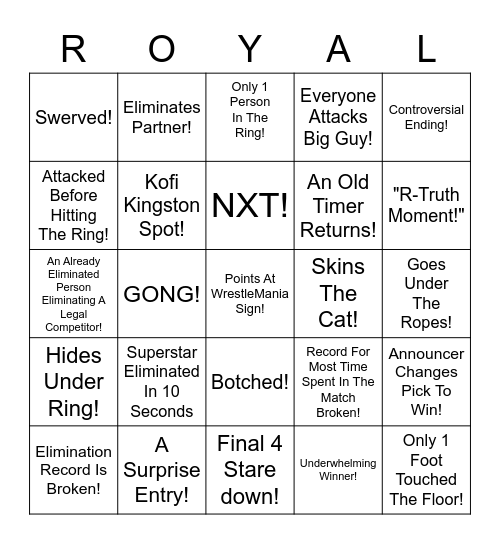 RUMBLE :10 Bingo Card