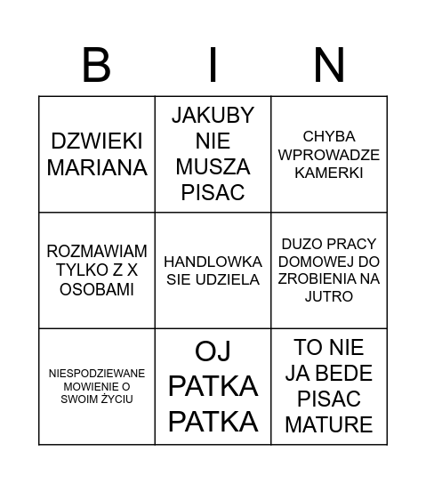 MATA STERTER PACK Bingo Card