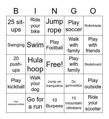 Woodgate Fitness Bingo Card