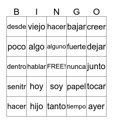 Palabras de uso frecuente -S Bingo Card