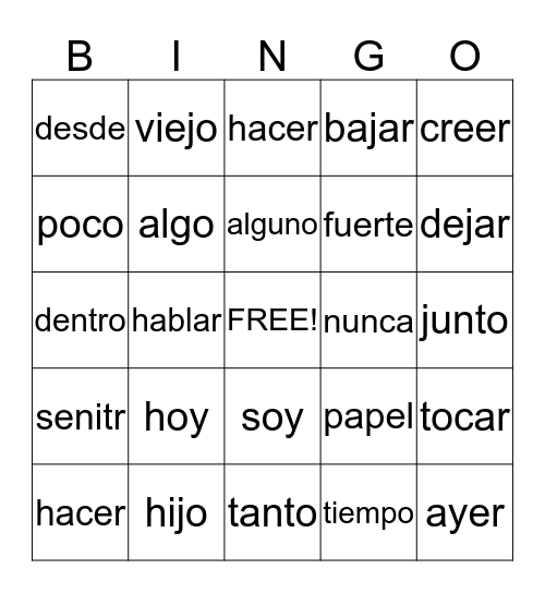 Palabras de uso frecuente -S Bingo Card