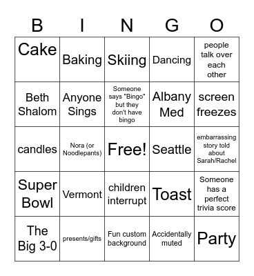 Rachel and Sarah Birthday Bingo Card