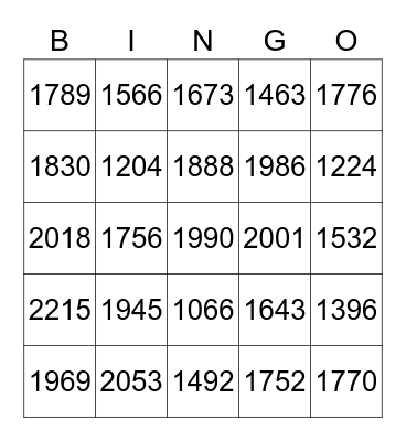 Years Bingo Card