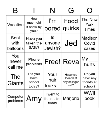 Grandma Bingo Card