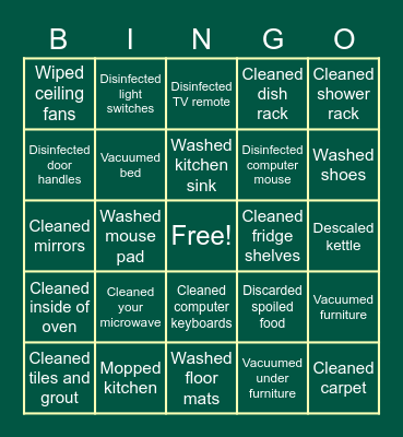 Do you clean your house throughly? Bingo Card